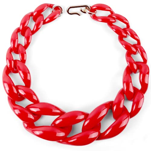 Zoshfo Collier Boho en Acrylique pour Femmes, Chaîne Cubaine, Rouge