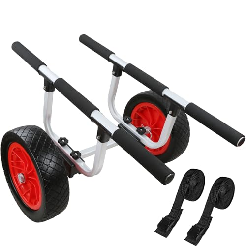 Poakkus Heavy Duty Aluminum Kayak Cart Adjustable Width Dolly with 470lb Weight Capacity and 12 Solid TiresDetachable Canoe Trolley Cart for Kayaks Canoes Paddleboards Float Mats Jon Boats