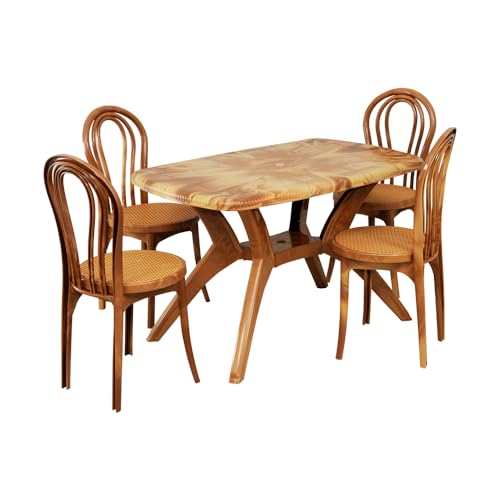 Image of Furniture 4 Seater MAX Plastic Cross Leg Dining Table with 4 Beauty Cushioned Chairs - Sandalwood Finish, DIY (Do-It-Yourself) - Ideal for Home, Garden & Cafeteria