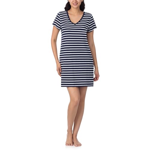 Image of Nautica Womens Sleep Shirt Dress - Cotton Knit Jersey V-Neck Pajama Top - Lightweight & Breathable Sleepwear Loungewear