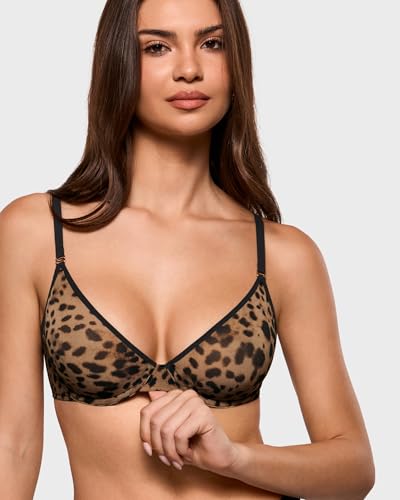 Image of INLYRIC Women's Cosnufy Sheer Balconette Bra Demi Unlined Plunge Mesh See Through Sexy Bras Underwire