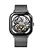 Produktbild CIGA Design Automatik Uhr Herren - C Serie Armbanduhr Damen 40mm Quadratisch Skelettuhr Edelstahl Saphirglas mit Milanaise und Leder Armband(Schwarz)