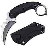 Elite Tactical -Fixed Blade Knife - SILVERFANG - Hawkbill Blade with D2 Steel and Black Micarta Handle, Full Tang Construction, Kydex Sheath w/Multi-Position Clip, EDC, Tactical, ET-FIX012