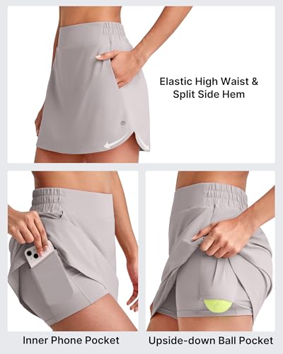 Image of G4Free A Line Golf Skirts for Women 15'' Elastic High Waisted Tennis Skorts Soft Casual Athletic Inner Shorts 4 Pockets
