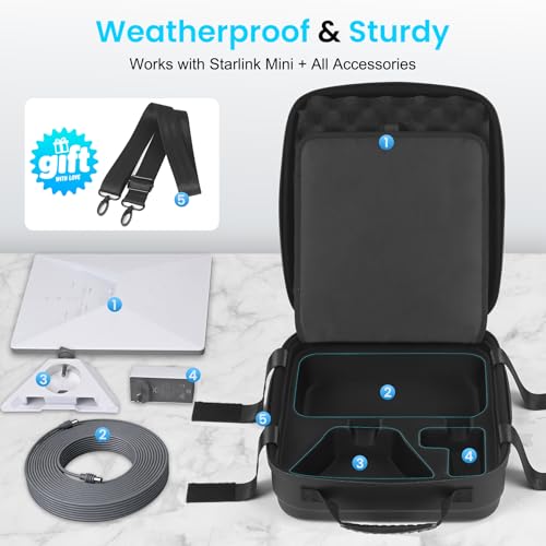 Image of Datop Starlink Mini Case,Ultra-Light Portable Storage Waterproof,Shockproof EVA for Starlink Case,Dual Carry Options for Starlink Mini Accessories,Portable for Outdoor Travel,Camping and RVing,Black