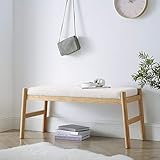 ECLYL Upholstered Entryway Bench, Bedroom Bench for End of Bed, Dining Bench with Padded Seat for Kitchen, Living Room, Fabric Rubber Wood Indoor Bench (Beige)