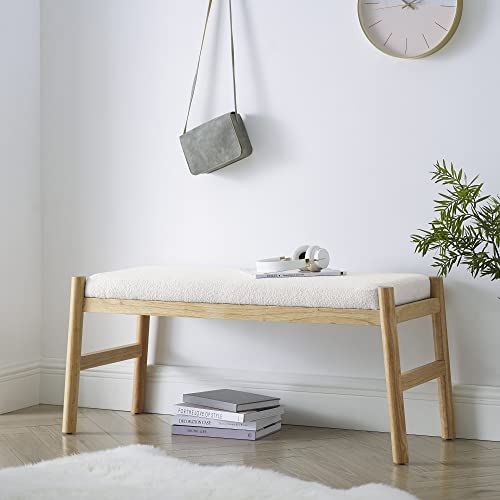 ECLYL Upholstered Entryway Bench, Bedroom Bench for End of Bed, Dining Bench with Padded Seat for Kitchen, Living Room, Fabric Rubber Wood Indoor Bench (Beige) (Beige)