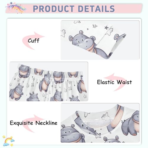 Fustylead Cute Cartoon Hippo Doodle Pajamas Cotton Sleepover PJ Set Long Sleeve Lounge Wear4