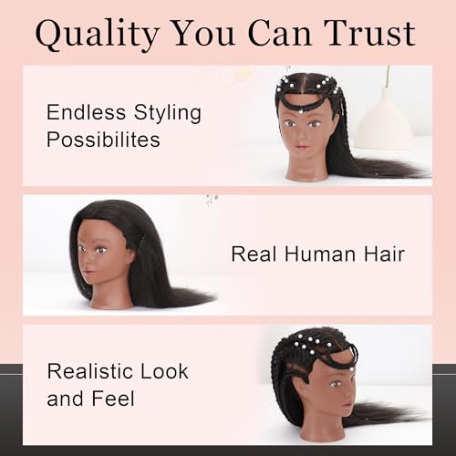 mannequin head with 100 human hair manikin head human hair cosmetology doll head for hair styling hairdresser practice braiding with table clamp stand and tools 14 inch