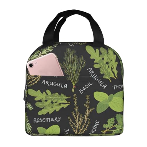 perangg Bolsa de almuerzo reutilizable con aislamiento y estampado de tomillo, eneldo y romero, reutilizable, a prueba de fugas, para mujeres, hombres, trabajo, picnic