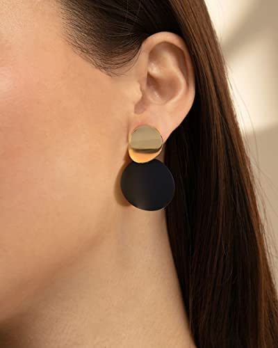 LILIE&WHITE Gold Clip On Earrings For Women Round Disc Earrings In Gold And Other Color Geometric Earrings Clip On Dangle Earrings Statement Earrings Jewelry Gift3