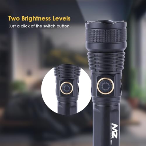 Image of Rechargeable Flashlight - 10000 Lumen High Power LED Torch, 1200M Long Beam, USB-C Charging, 10+ Hours Runtime, Adjustable Zoom Light for Camping, Hiking, Emergency, Outdoor Use (M931 Black)