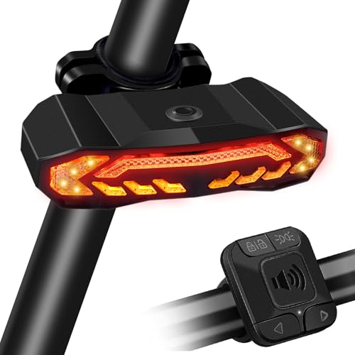 Luz Trasera de Bicicleta Inteligente con Mando a Distancia, Luz Trasera de Bicicleta Recargable por USB con Intermitentes, Luces de Advertencia de Seguridad Alarma antirrobo para Bicicletas