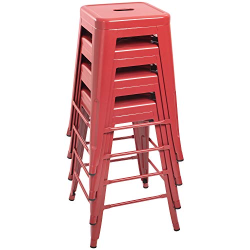 Image of Devoko Metal Bar Stools 24 inch Indoor Outdoor Stackable Barstools Modern Style Industrial Vintage Counter Bar Stools Set of 4 (24 inch, Red)