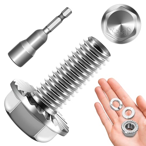 M10 x 25mm (10 Sets) M10x1.5 Bolt Flanged Hex Head Nuts and Bolts,Flange Hexagon Screws with Nuts and Washers,Screws 304 Stainless Steel 18-8 Metric Bolt Assortment, DIN 6921, By Mywish
