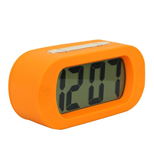 GoldFox Simple Silent LCD Digital Large Screen Alarm Clock Snooze/light function Batteries Powered with Silicone Protective Cover (Orange)