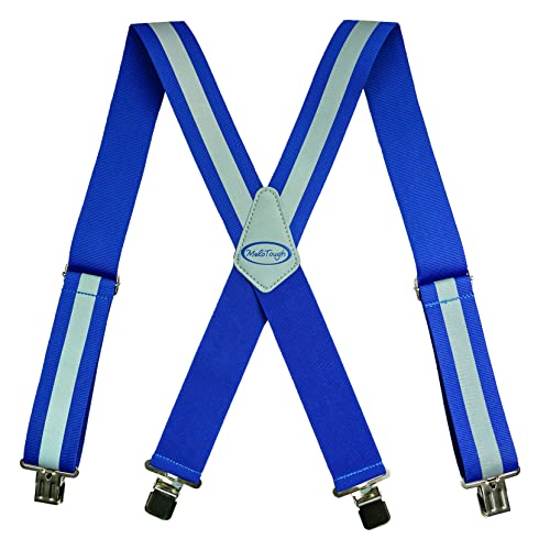 MELOTOUGH Mens Industrial Strength Reflective Safety Suspenders Partial Elastic Tradespersons Suspenders 2 inch Wide Tool Belt Suspenders (Reflective Blue)