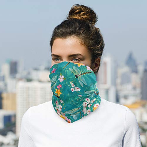 Bandana Face Mask, Neck Gaiter, Tropical Floral Dragonflies Headband Sport Face Cover, Headwear for Women Men4