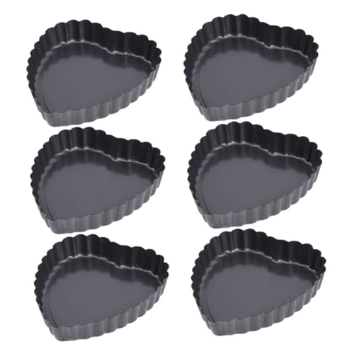 OKUMEYR 6PCS Heart Shaped Nonstick Tart Pan with Removable Base for Baking Cakes Pies and Desserts for Valentine's Day and Special Occasions Fun Home Baking Tool