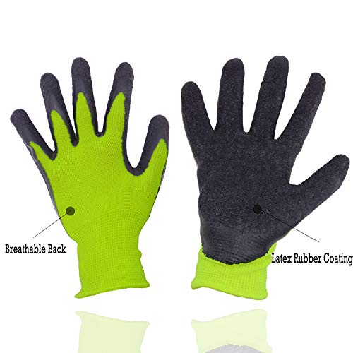 Kids Gardening Gripper Gloves for age 3-13, 2 Pairs Foam Rubber Coated Garden Gloves for girls boys (Size 3 (age 5-6))