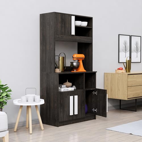 Image of Bniture Multipurpose Kitchen Cabinet | Engineered Wood Crockery Cabinet Modern with 4 Doors and Open Shelves | Crockery Unit for Dining Area | Kitchen Crockery Cabinet for Home | Flower Wenge