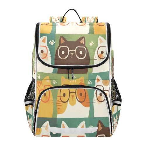 Sac à dos scolaire de grande capacité avec motif chat mignon résistant