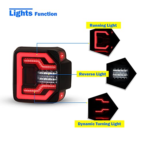 WOLFSTORM LED Tail Lights Fit for 2018-2025 Jeep Wrangler JL/JLU, 2021-2025 Jeep Wrangler 4XE Plugin with Dynamic Running Turn Lights Design LED Tail Light Assembly(Smoked Lens) by WOLFSTORM - Image 3