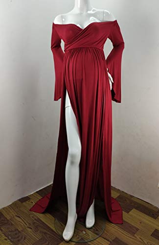 Robe de maternité avec manches évasées amples et coupe maxi en tissu fluide