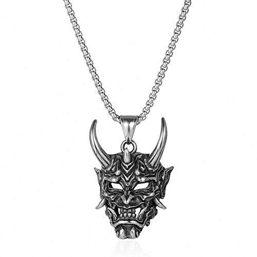 Povanjer Collier tête de Mort maléfique - Collier Pendentif crâne de démon Gothique pour Homme,Collier Pendentif Diable démon pour Homme et Femme Cover