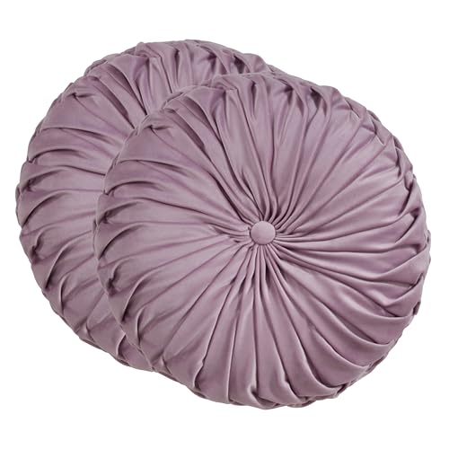 SARO LIFESTYLE Round Velvet Pintucked Poly Filled Throw Pillow (Set of 2)