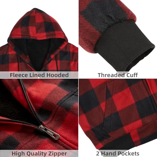 Image of LeeHanTon Mens Flannel Jackets Sherpa Lined Fleece Zip Up Winter Warm Workout Plaid Sweatshirt with Hood