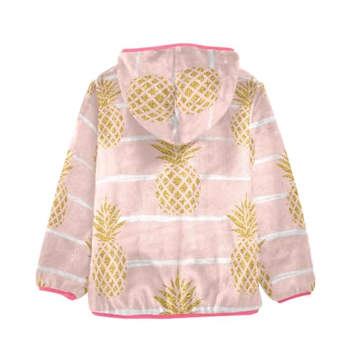 OTVEE Gold Pineapple on Striped Kids Hoodie Jacket Fall Spring Full Zip Warm Outwear Coat2