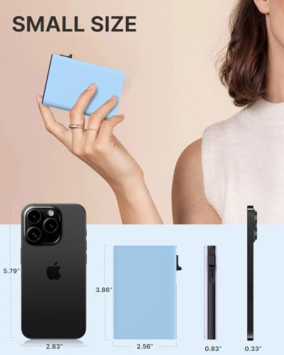 Image of typecase Womens Wallet Card Holder: Pop Up Card Case, Genuine Leather, RFID Blocking, Slim, Minimalist, Thin, Small Size - 9-14 Card Capacity, ID Window, Cash Pocket (Blue)