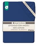 NARCISO Lenzuolo con Angoli Matrimoniale 100% Cotone (180x200 con Angolo di 30cm) Lenzuola Sotto con Angoli Matrimoniale Traspirante ed Anallergico, Biancheria da Letto Made in Italy (2P, Blu)