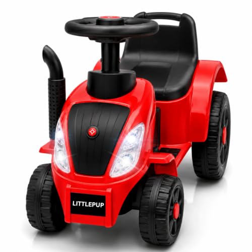 Image of Little Pup Kids Ride On Tractor Toy with Music & Horn, Steering Wheel, Comfortable Backrest, Wide Footrest & Sturdy Wheels for Boys & Girls