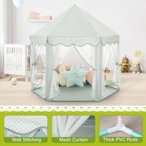 Monobeach Princess Tent Girls Celadon Large Playhouse Kids Castle Play Tent with Star Lights Gift Toy for Children Indoor and Outdoor Games, 55'' x 53'' (DxH) by Monobeach - Image 5