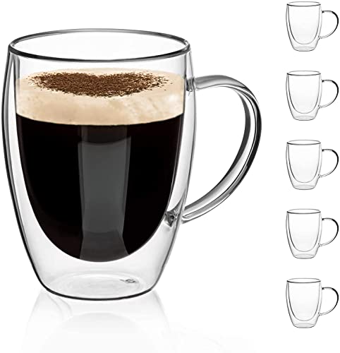 Image of Double Wall Glass, Clear Glass Without Handle Tumbler Glassware, Insulated, Coffee, Cappuccino, Tea, Latte Cups, Beverage Glasses Heat Resistant (6, Glass with Handle, 350 ML)