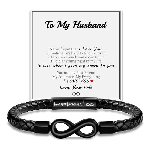 Image of Leather Bracelet Gifts for Men, To My Son Bracelet Fathers Day Bracelet Gifts Dad Grandpa Love You Forever Engraved Birthday Valentines Graduation Gift Infinity Knot Jewelry