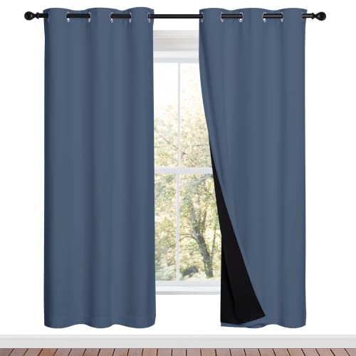 Image of NICETOWN 100% Blackout Curtains Thermal, Stone Blue, 1 Pair, W37 x L70, Noise Reduction and Privacy Curtains for Patio Door, Black Lined Blackout Drapes with Grommet Top