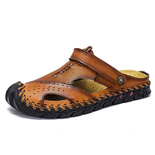 Sandals for Men Closed Toe Leather Sandals Athletic Strap Adjustable Loafers Outdoor Beach Shoes Black 38