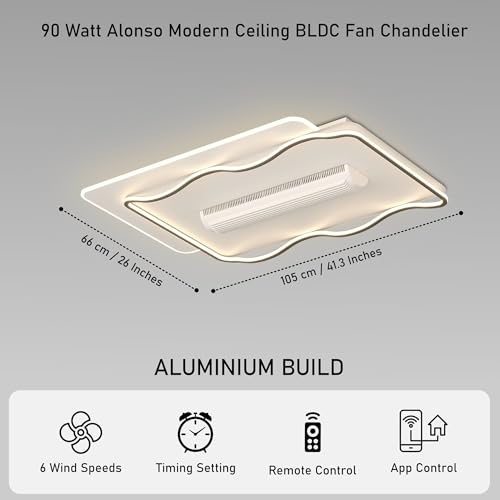 Image of Smartway 90 Watt Alonso Modern Ceiling Fan Chandelier BLDC Noiseless Motor + Auto Rotatable Blower Fan 3 Color Mode (Warm, Cold & Natural White) Stabilizing Dimming with Remote & App Control