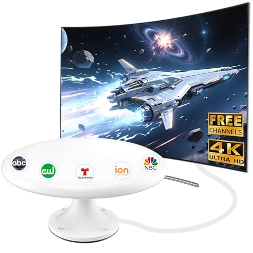 RV Antenna, 360° Omnidirectional RV TV Antenna Long Range, Waterproof Roof Antenna for Camper Motorhome, Amplified HD, 4K 1080P, No Monthly Fee (Purewhite)
