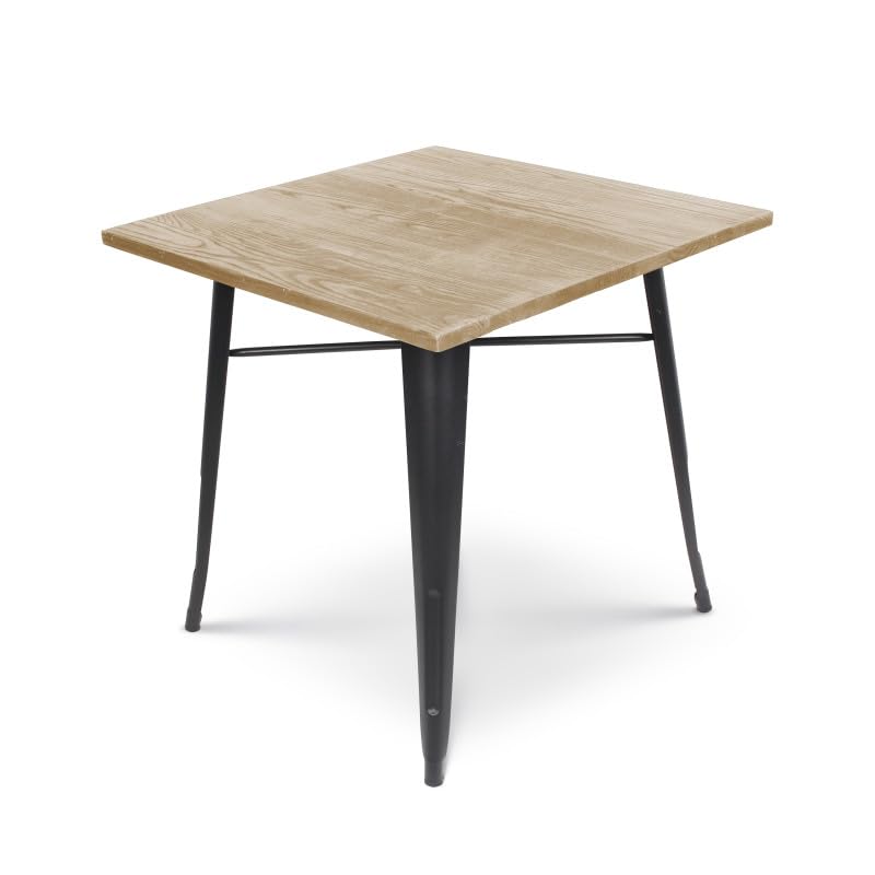 Kosmi - Mesa de estilo industrial de metal, color negro mate y madera clara, 60 x 60 cm