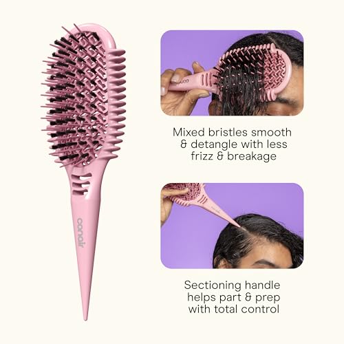 Image of Conair Curl Define Detangler Brush Set, Large & Mini for Tight Curls, Pink | 2-piece hairbrush for women set, includes large & mini, ideal curl brush for tight curls, flexible bristles easily detangle