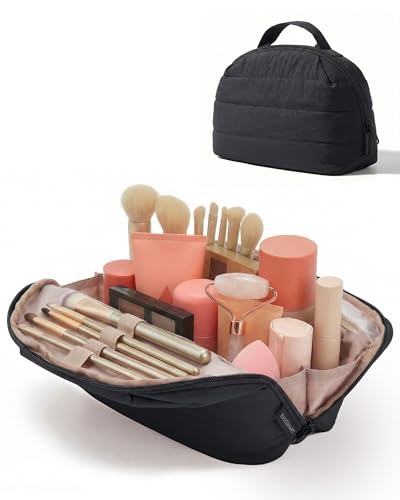 Image of BAGSMART Travel Parallel Makeup Bag, Fold-Down Cosmetic Pouch for Women