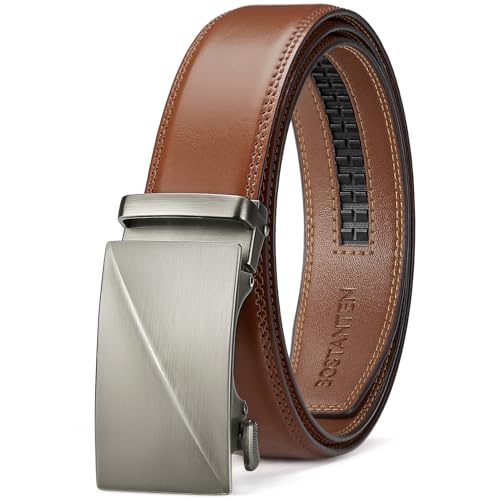 BOSTANTEN Mens Belt Leather Ratchet Belt For Men Dress and Casual with Adjustable Buckle, Trim to Fit