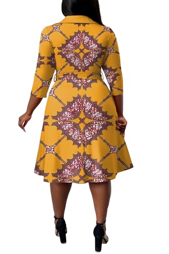 Image of FANDEE Plus Size Midi Dress for Women - Printing Summer Dresses for Wedding Guest Cocktail Party 3 /4 Sleeve V Neck（L-5XL）