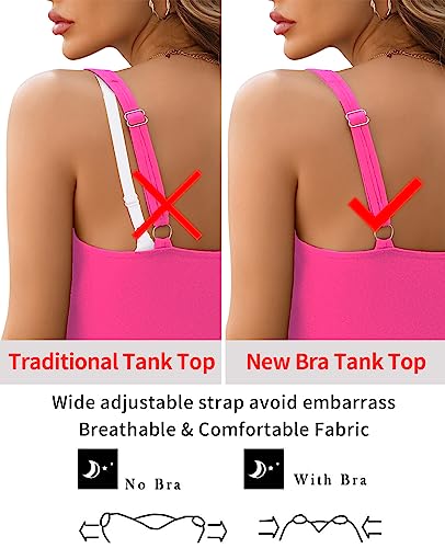 Image of V FOR CITY Tank Top for Women with Built-in Padded Bra Adjustable Wide Strap Camisole Cotton Cami Shirts