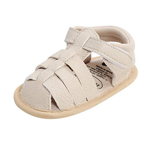 Rubber Sandals Boys Shoes Girls Walking Baby Non-Slip Flat Prewalker Sole Soft Baby Sandals Shower Slippers (Beige, 12-18 Months)