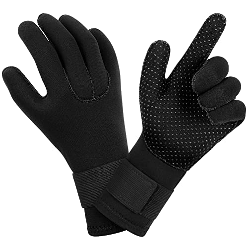 AUAUY Guantes de Buceo de 3 mm, Neopreno de Cinco Dedos para Traje, Guantes de Surf Antideslizantes Flexibles con Correa Ajustable para la Muñeca para Buceo, Surf, Snorkel, Kayak(B-L)